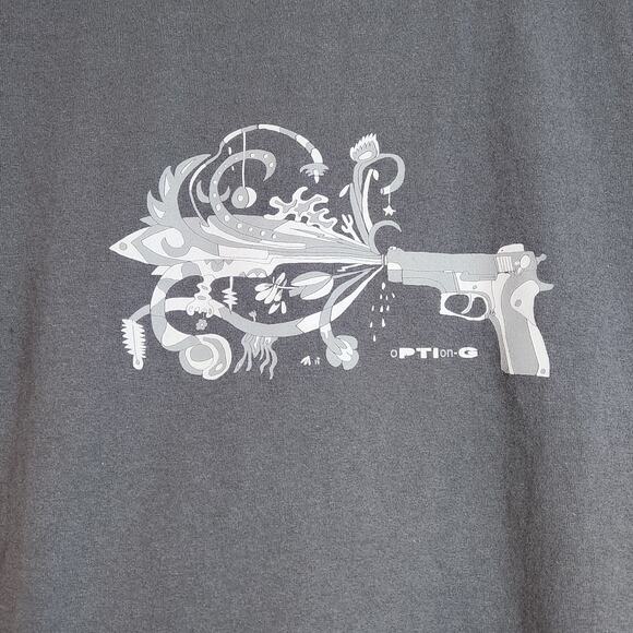Option-G Gray T-Shirt Mens Size Small Pew Pew Image 100% Cotton - Picture 2 of 4
